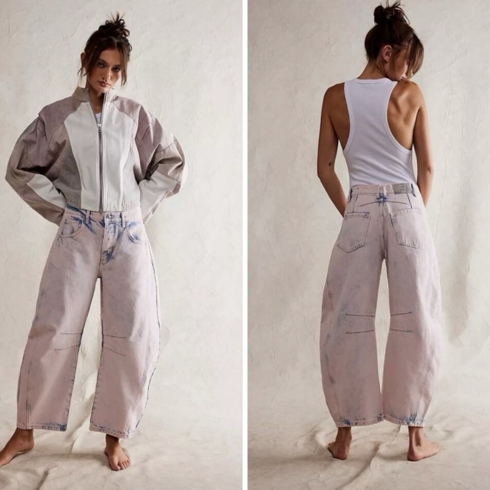 Free people we the free Good luck barrel Jean size 27 RARE color Iced Rose